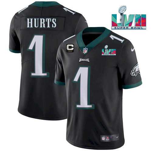 Men & Women & Youth Philadelphia Eagles #1 Jalen Hurts Black Super Bowl LVII Patch And 2-star C Patch Vapor Untouchable Limited Stitched Jersey